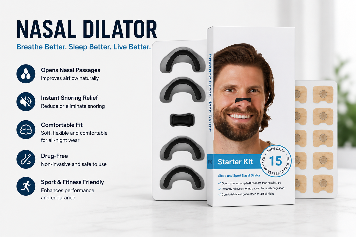Magnetic Nasal Breathing Strips – Anti Snoring Nose Clip Starter Kit