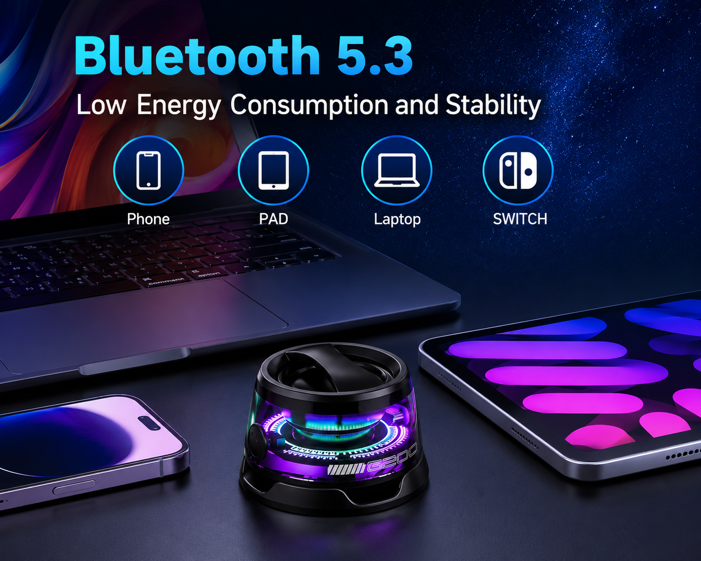 Portable G200 Bluetooth Speaker with RGB Light